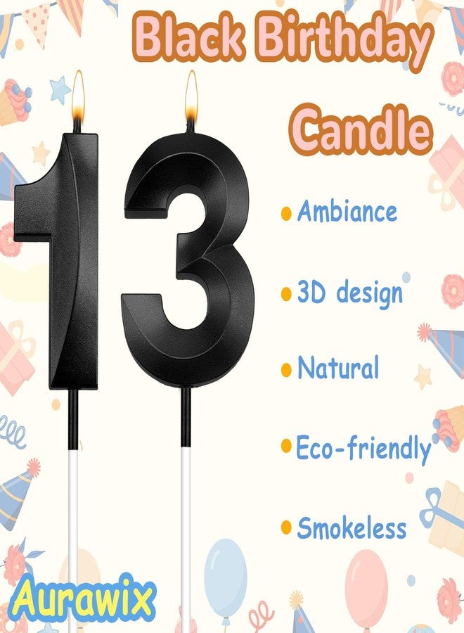Aurawix 13th Birthday Candles Black Birthday Candles Numeral Candles Cake Topper Decoration for Birthday Party Candles Wedding Anniversary Celebration Supplies（Black，13th） - Image 2